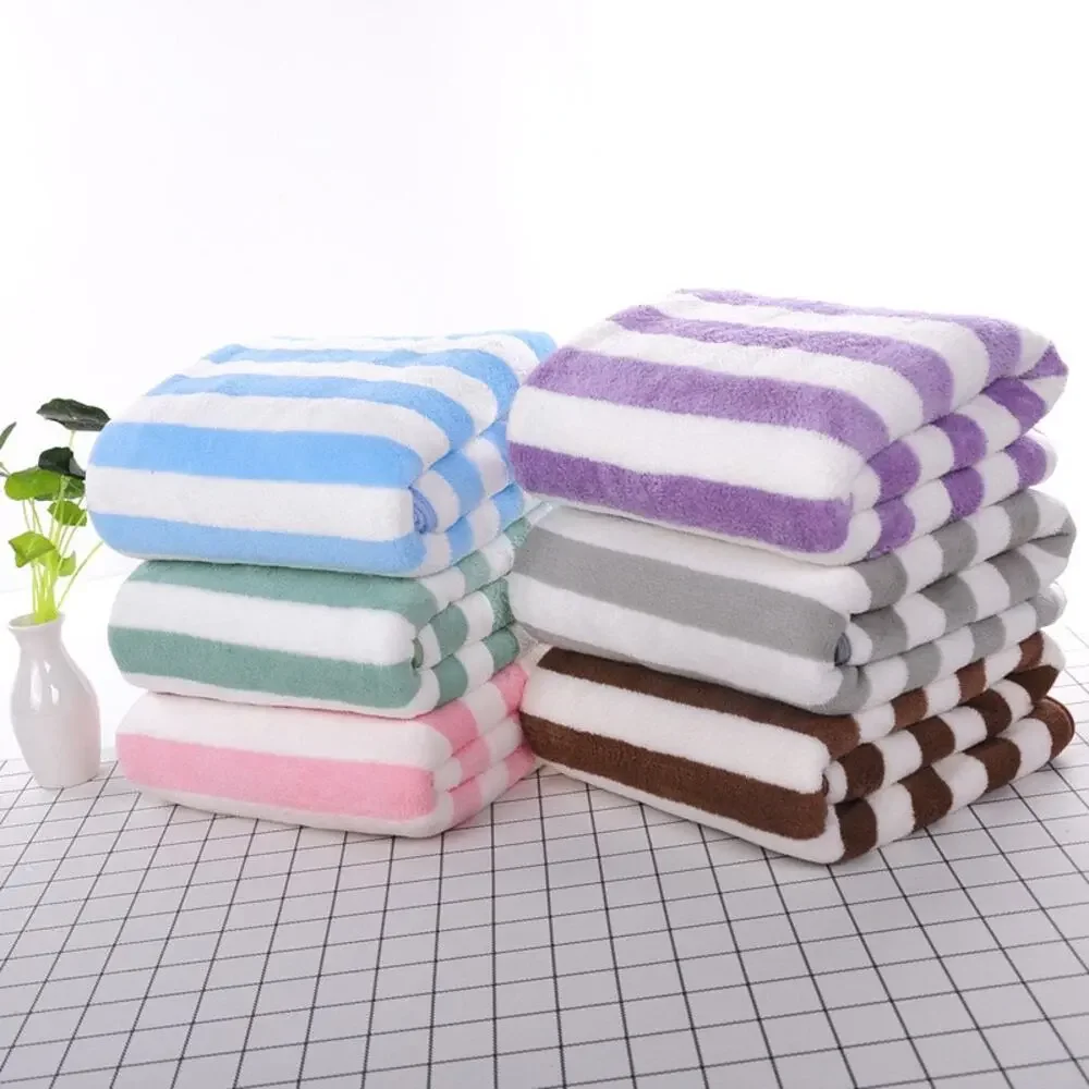 NEW Gray White Striped Plush Bath Towel Soft Cozy Spa Pool Beach Style Oversized